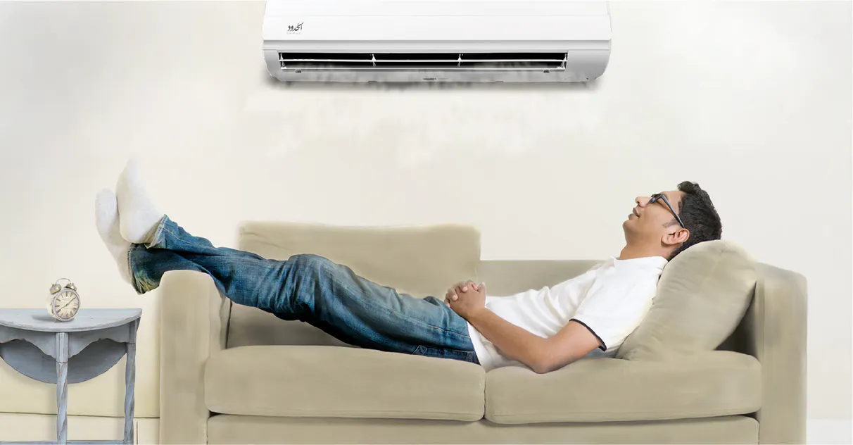 Shameless young man turns on air conditioning at home image