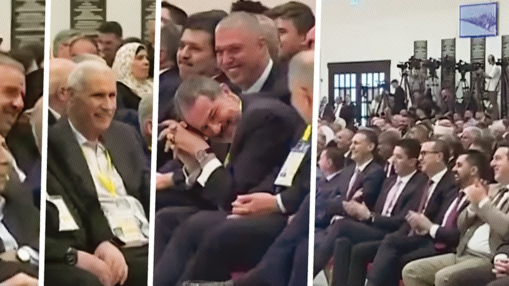 صورة تأجيل جلسات المركزي الفلسطيني إلى أن يتوقف الحضور عن الضحك