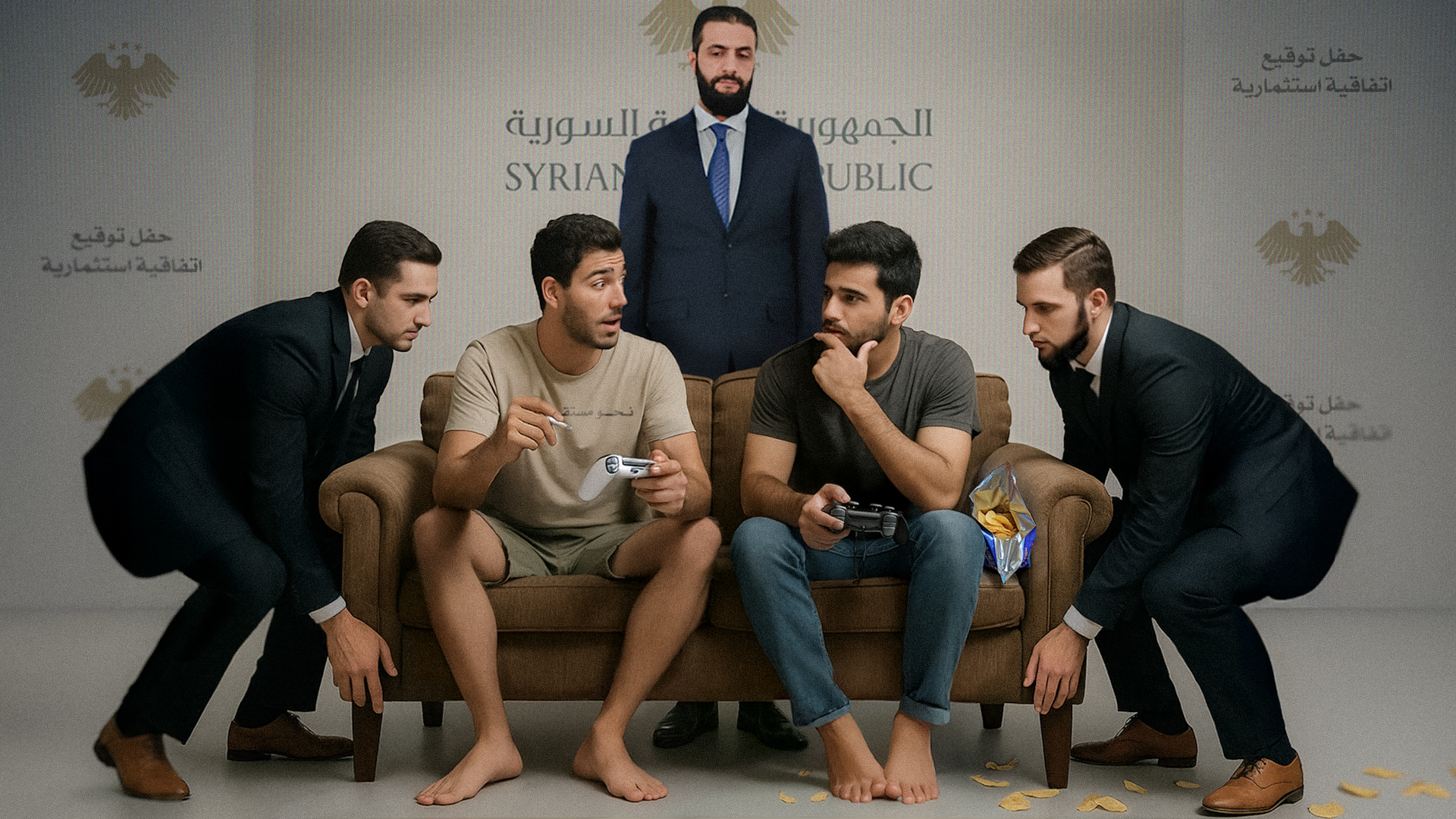  صورة شاب يجد نفسه في حفل توقيع اتفاقية استثمارية مع الرئيس الشرع بعد اقتراحه مشروع صالة بلايستيشن على صديقه
