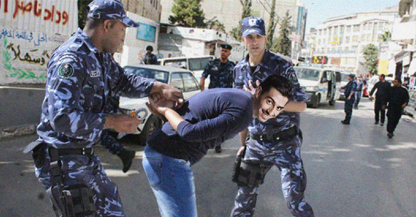 صورة فلسطيني يقاوم الاعتقال قبل اطمئنانه بأن من يضربه هذه المرة من قوات السلطة