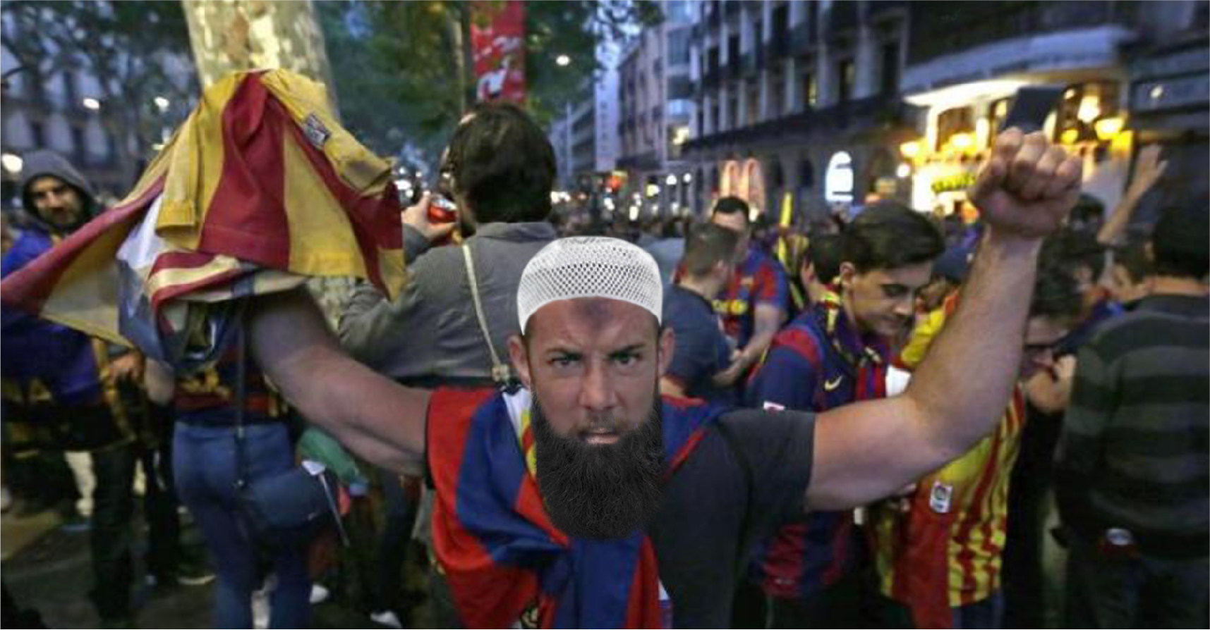 صورة متشدد يشيد بالهجوم على مدينة فريقه برشلونة تأكيداً لمبدأ فصل الدين عن الرياضة