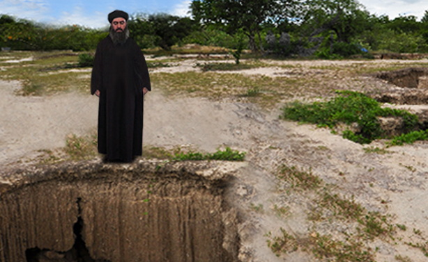 صورة البغدادي يبحث عن حفرة أفضل من تلك التي اختبأ بها صدام